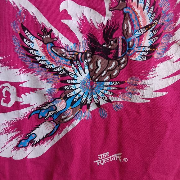 Large Vintage T-Shirt Jerzees Pink Joe Rector Cherokee Nation Art Eagle Warrior - Picture 3 of 4
